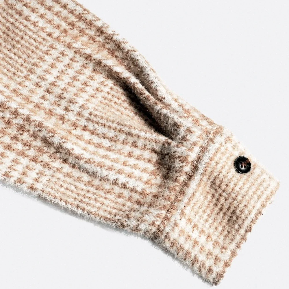 Greylin Cozy Houndstooth Shacket Jacket Tan Cream Plaid Oversized Plus 2X‎ XXL - Picture 5 of 9
